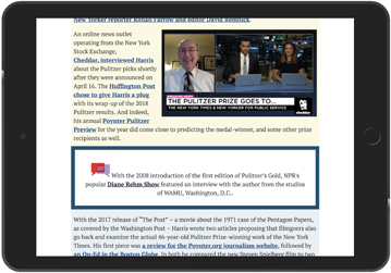 Pulitzers Gold center part of appearances page on tablet orientation landscape